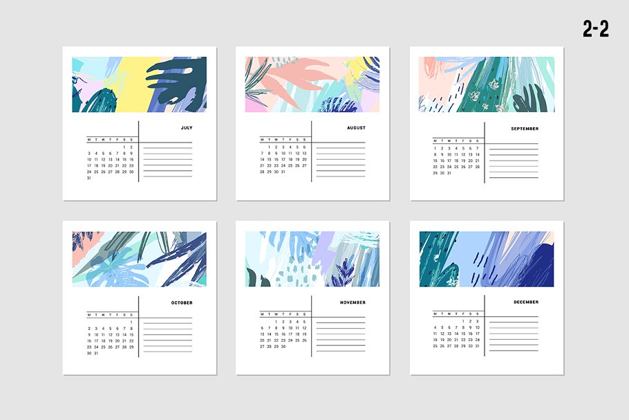 水彩涂鸦日历模板 2017 CALENDARS | raster & vector插图(4)