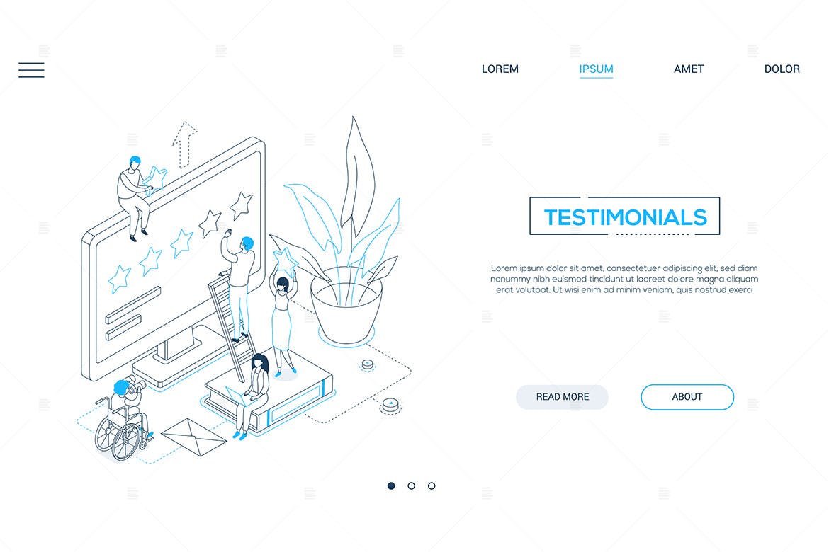 点评评级主题线性网站设计等距矢量插画 Testimonials – line design isometric web banner插图