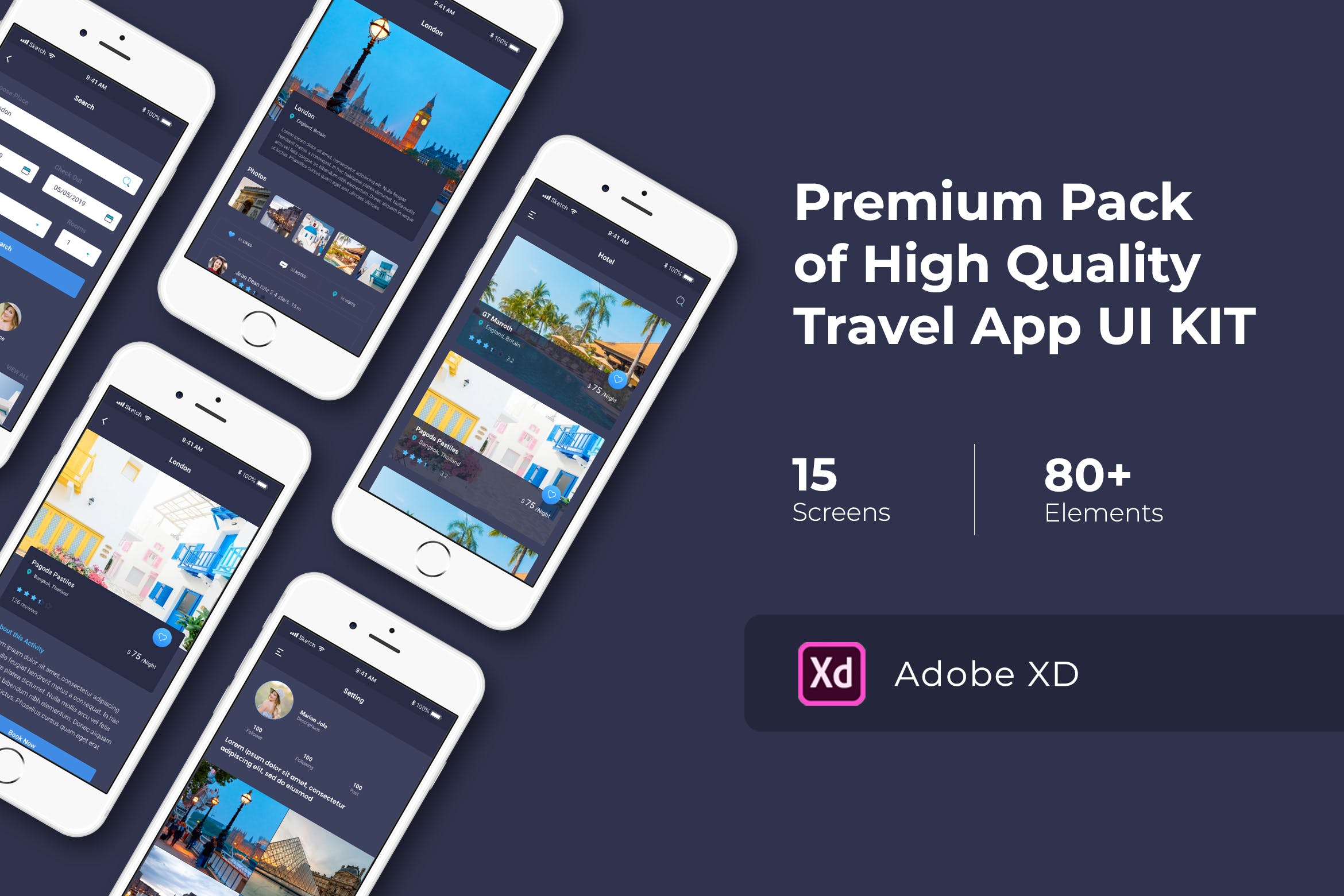 旅游旅行APP应用UI设计套件for XD Travel App UI KIT for XD插图