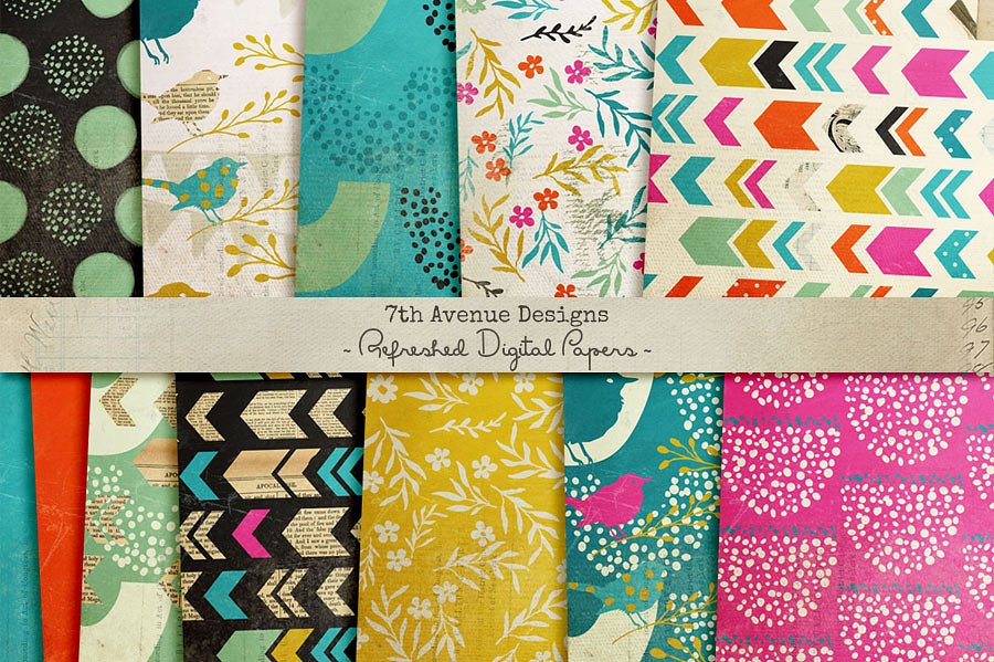 图形&花卉图案纹理纸张纹理 Refreshed Digital Papers插图