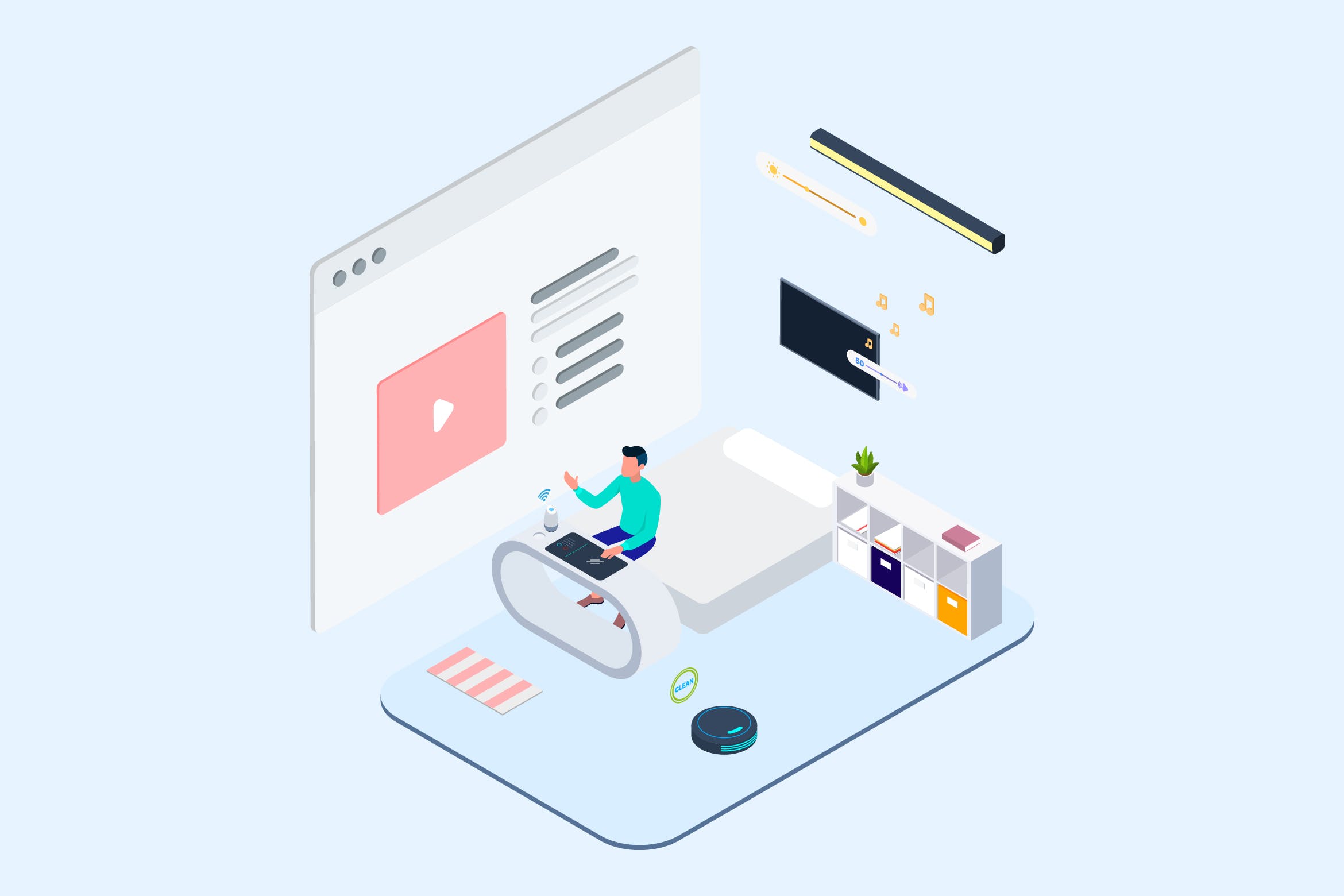 智能多媒体应用场景等距概念插画v1 Smart Echo Isometric Illustration – T2插图