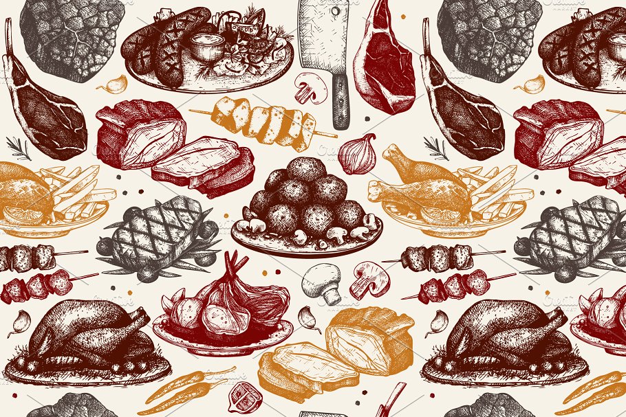 复古风格肉类菜肴设计菜单 Vintage Meat Dishes Design Menu插图(5)