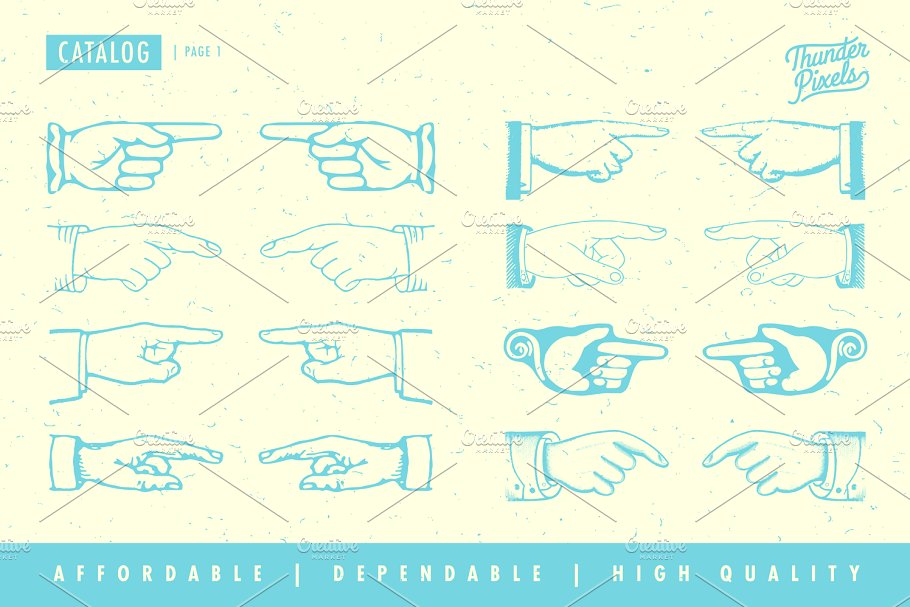 复刻维多利亚时代雕刻风格手势插画 Hand Pointers & Indexes – BRMV 01插图(2)