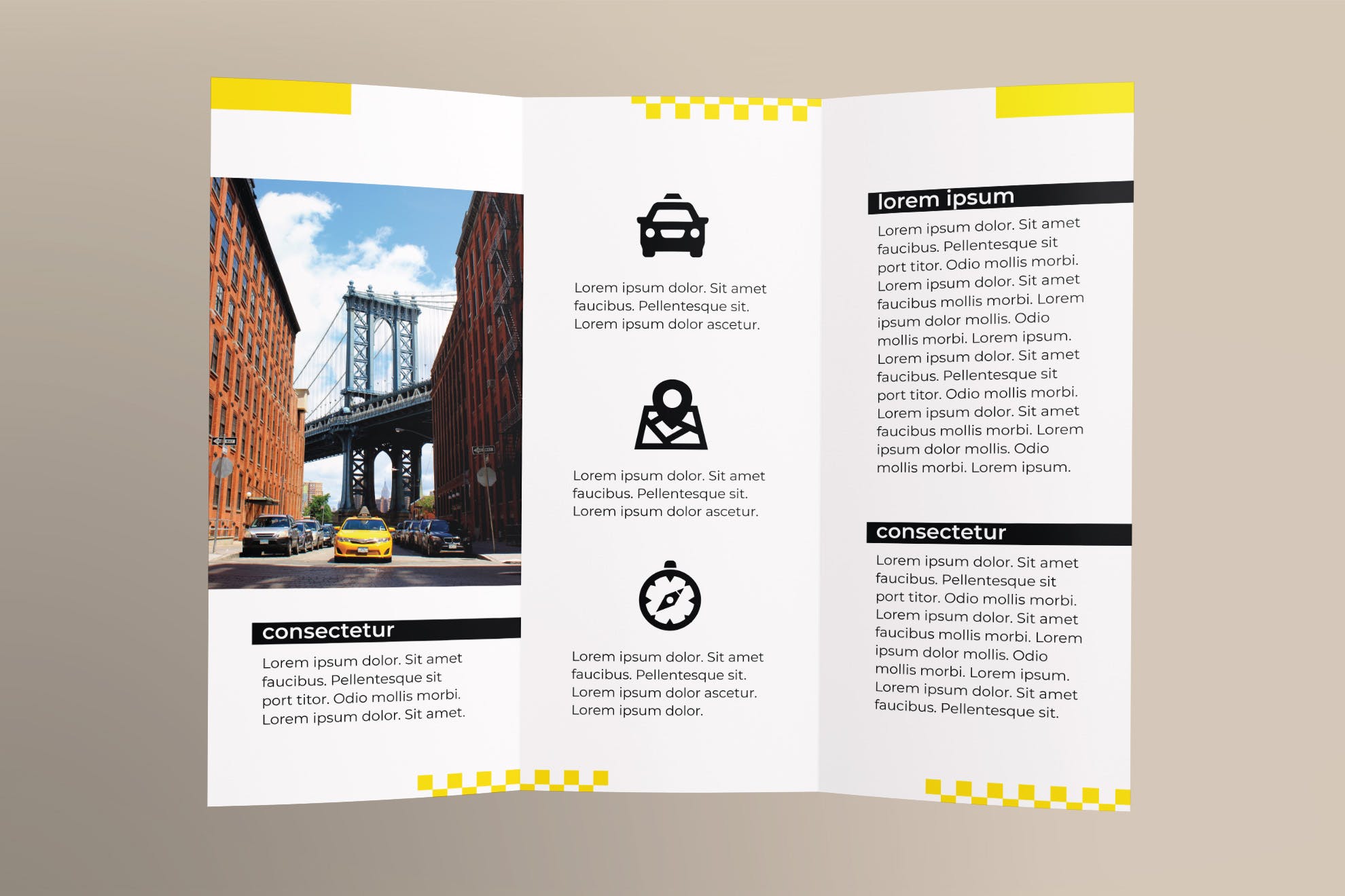 出租车/网约车服务三折页传单设计模板 Taxi Services Brochure Trifold插图(2)