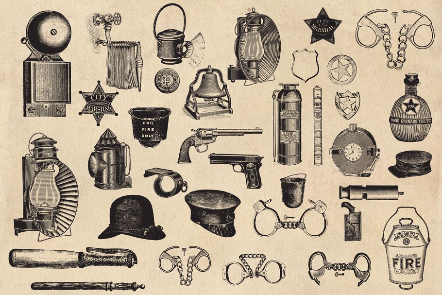 复古消防＆警察主题矢量图案素材 Fire & Police Vector Graphics插图(2)