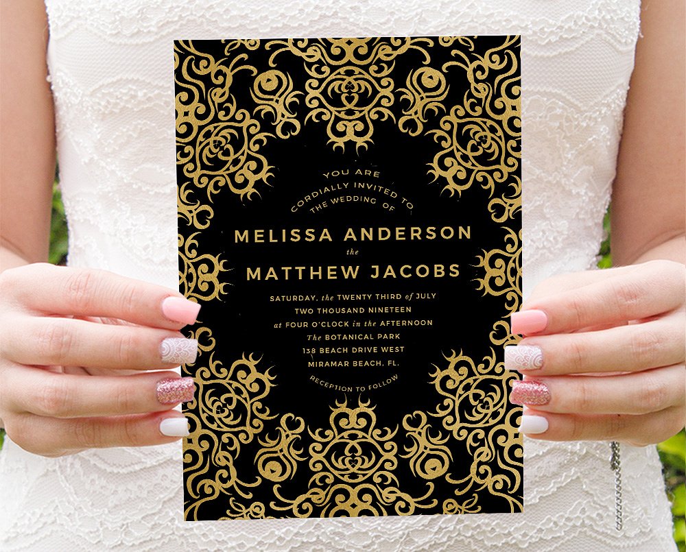 黑金装饰风格婚礼邀请函模板 Gold Ornate on Black插图(2)