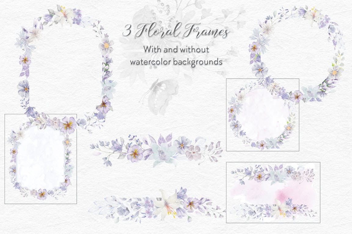 烟灰色水彩花卉手绘图案PNG素材 Smoky Grey Florals Watercolor Design Set插图(7)