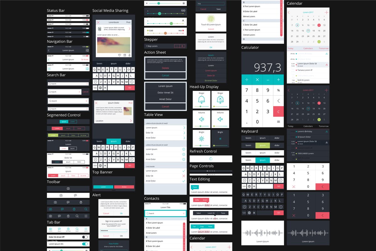 通用型手机APP应用开发UI套件库v1 Vector GUI Template. UI Kit.插图