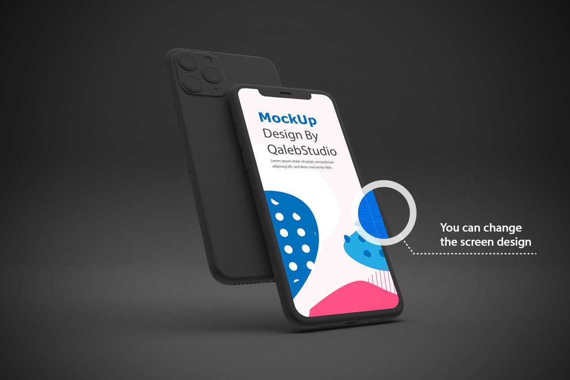 黑色背景iPhone 11智能手机屏幕预览样机 Dark iPhone 11 Mockup插图(2)