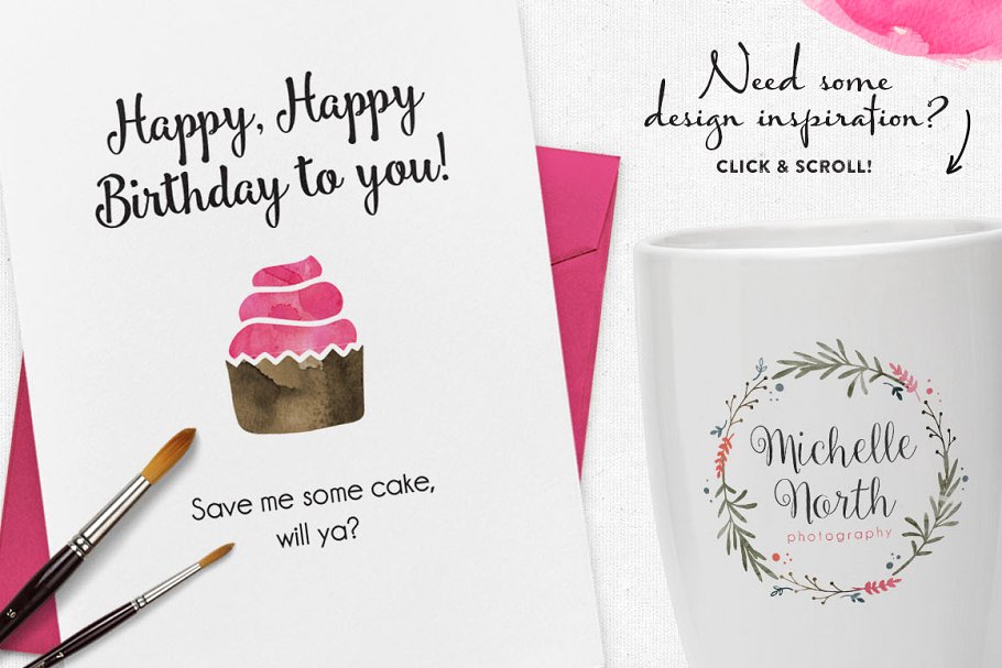 水彩风格设计工具包[对象/纹理/Logo模板] The Watercolor Media Kit (for AI)插图(4)