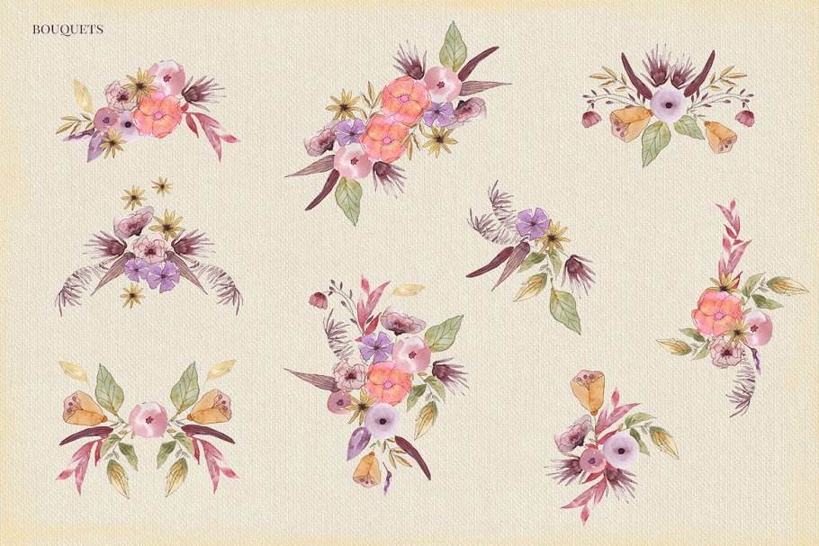 手绘水墨花卉剪贴画 Watercolor and Ink Flowers插图(4)