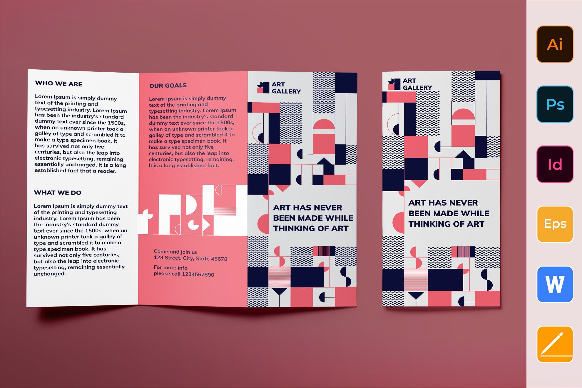 创意艺术培训结构宣传传单设计模板 Art Gallery Brochure Trifold插图