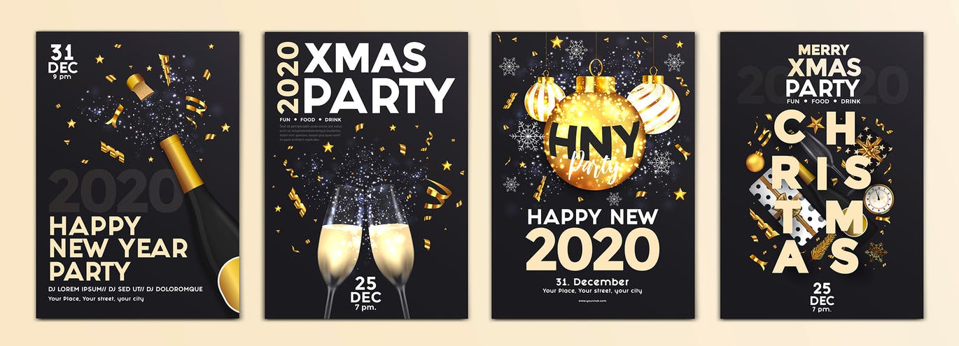16合1圣诞节/新年主题海报传单设计模板 Set of 16 Christmas and Happy New Year Party Flyer插图(9)