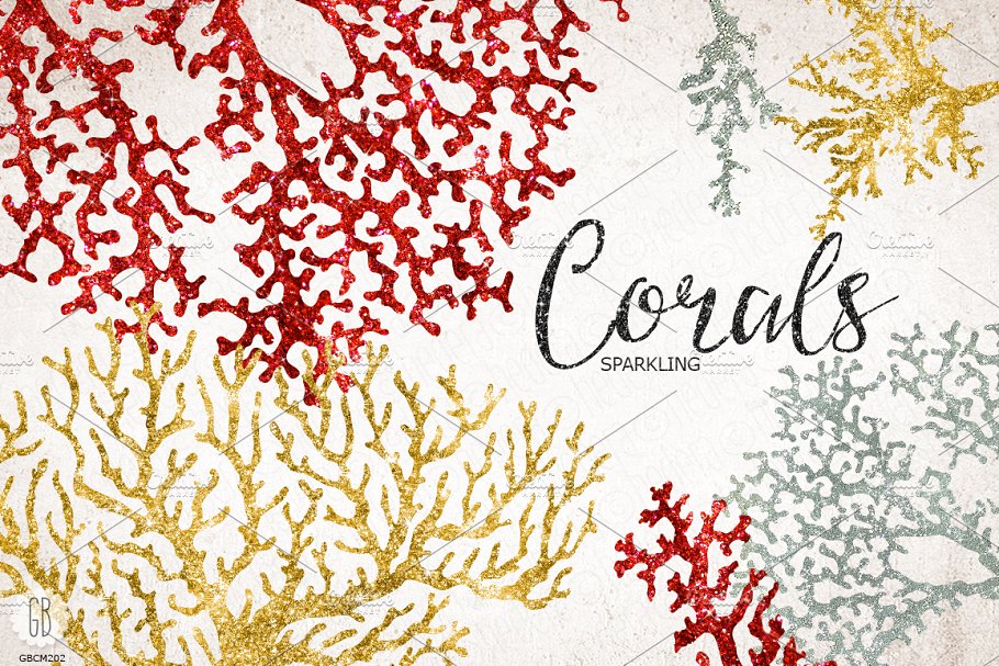 深海类波光粼粼海洋珊瑚生物插画 Sparkling corals, sea life clip art插图