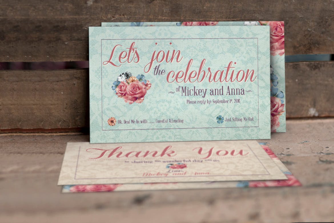 花卉装饰设计婚礼请柬模板 Flower Pattern Wedding Invitation插图(3)