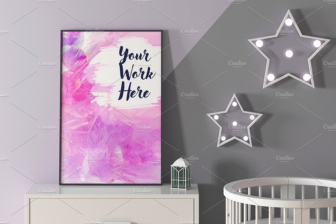 10款孩子室内海报框架展示模型集合下载Poster frame mockup in child room[psd]插图(2)