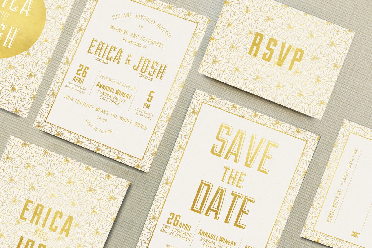 优雅金箔几何图形邀请函设计模板 Elegant Geometric Invitation插图