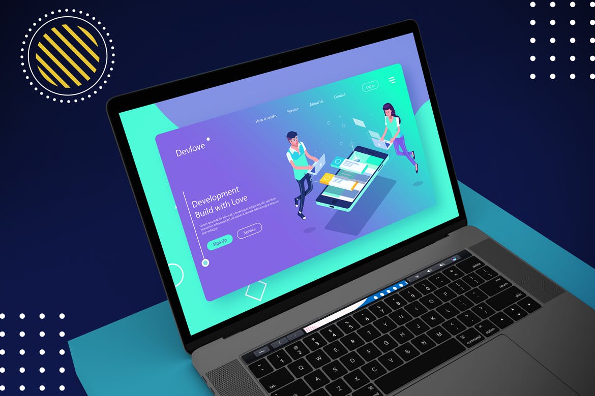 抽象背景Macbook Pro笔记本电脑素材库精选样机模板v2 Abstract Macbook Pro Mockup V.2插图(4)