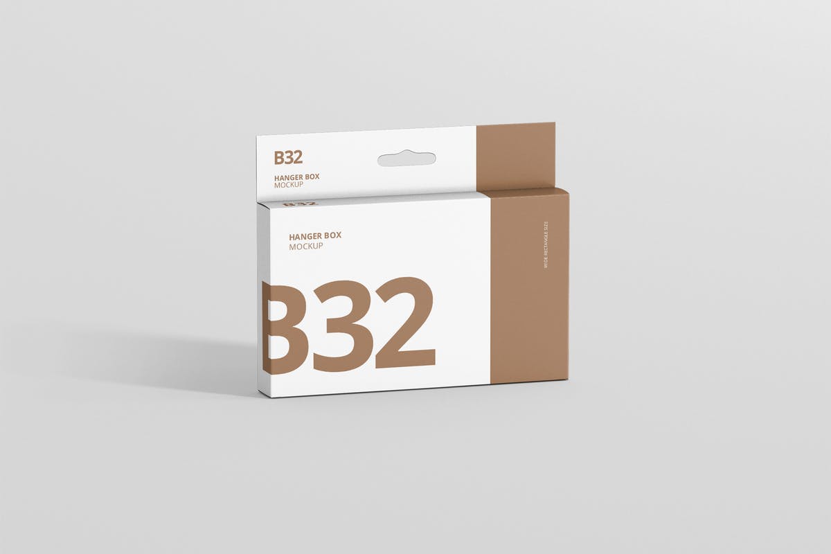 挂钩式宽边细长矩形盒子包装样机 Box Mockup – Wide Slim Rectangle Size with Hanger插图