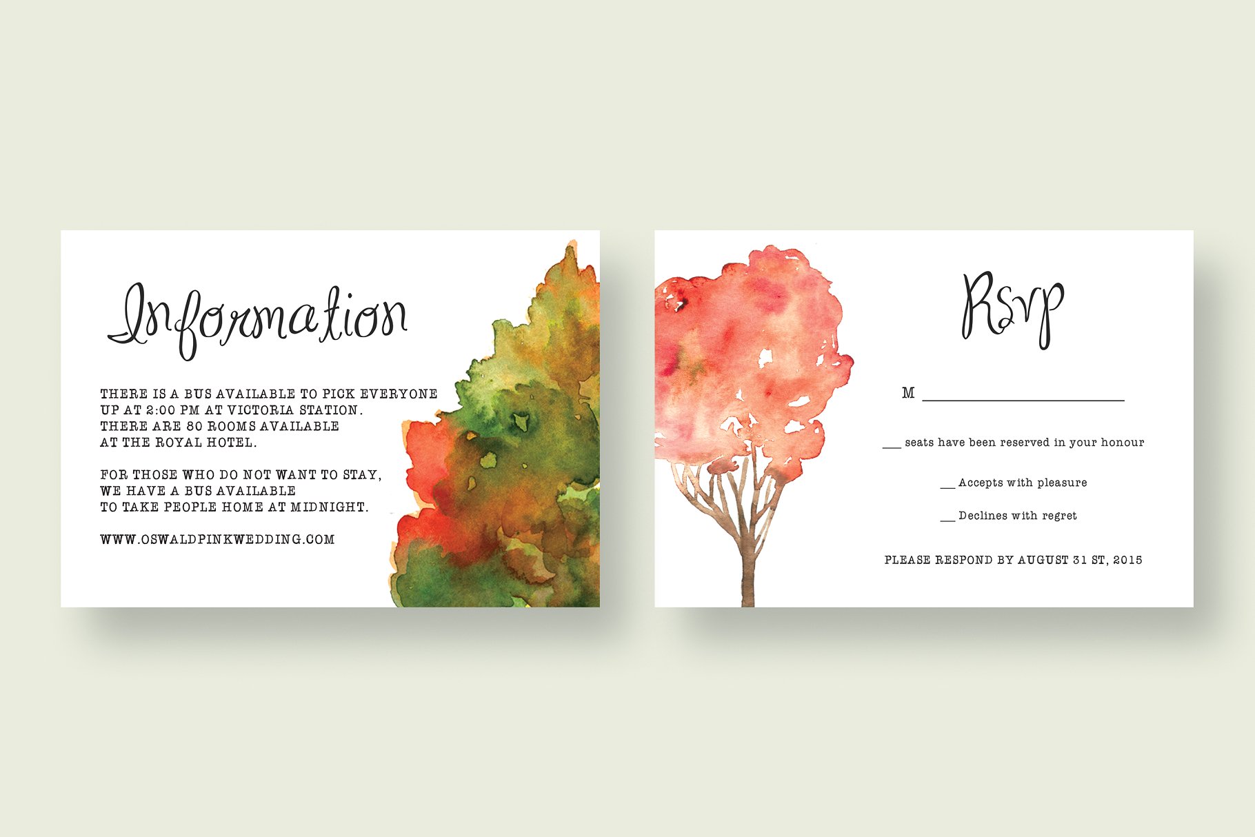 水彩树木婚礼邀请函模板套装 Watercolour Tree Wedding Suite 2.0插图(4)