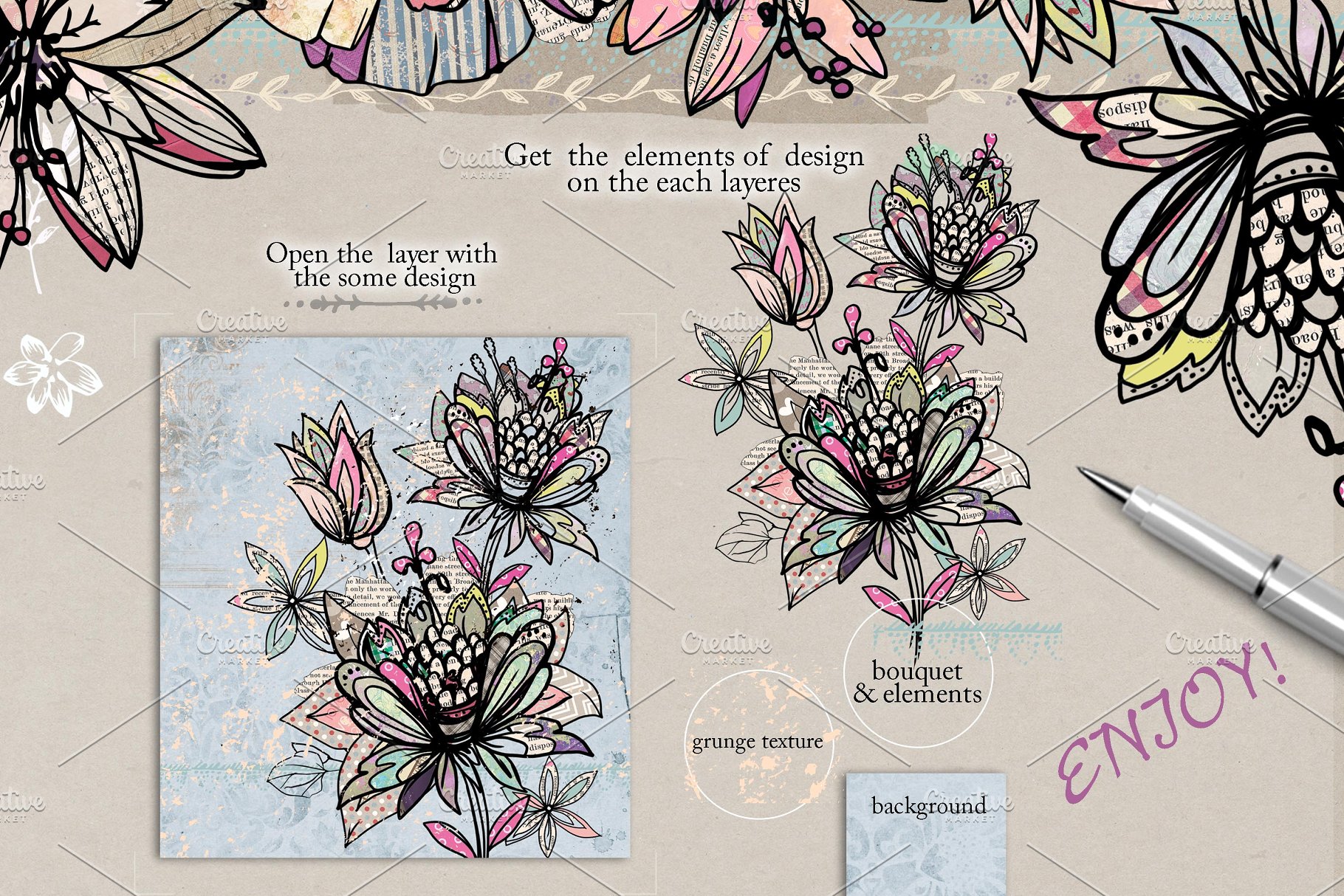 极力推荐：超级矢量花卉素材库 VECTOR LAB "FLORAl&VINTAGE"插图(3)