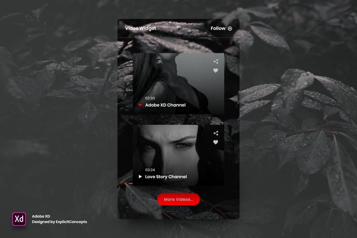 视频播放组件UI模板 Video Widget – Adobe XD插图