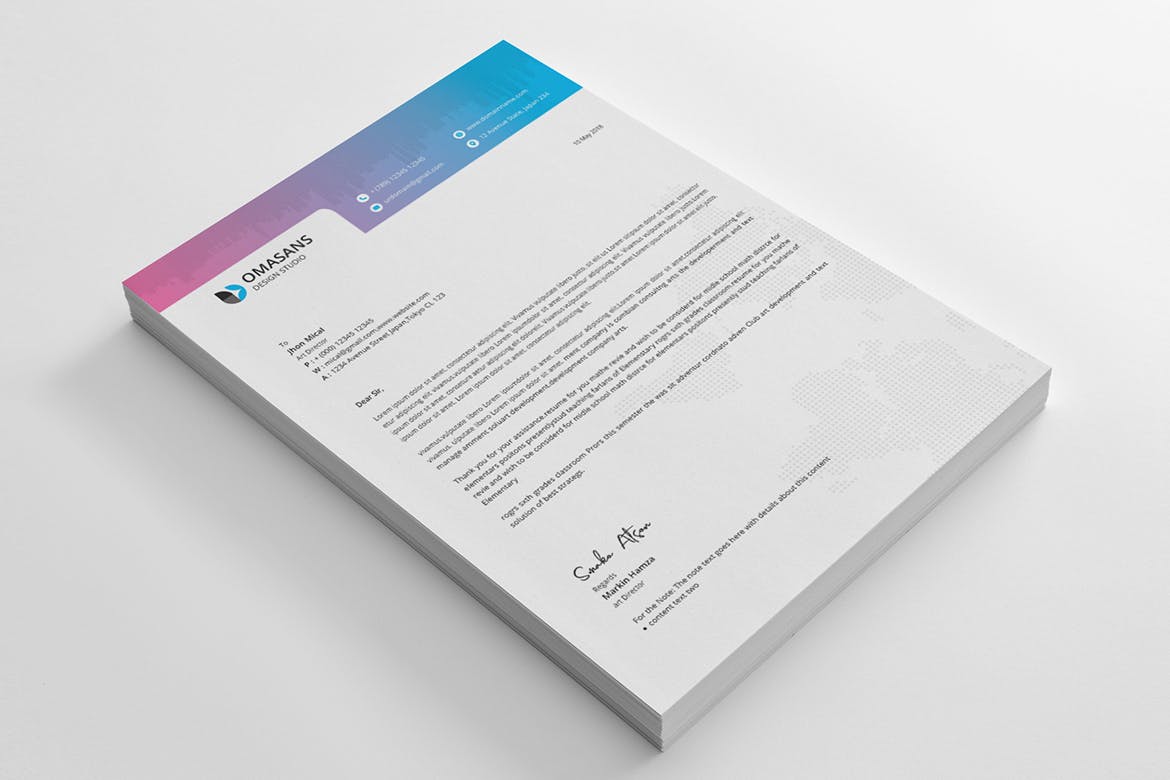 现代设计风格公开信/推荐信企业信纸设计模板04 Letterhead Template 04插图(1)