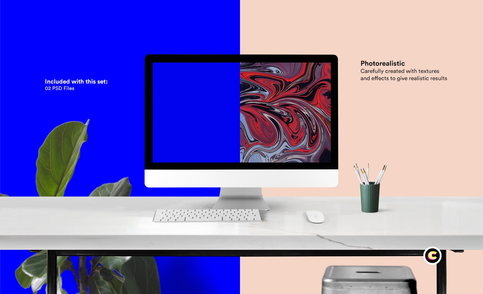 简约办公桌面一体机电脑屏幕演示素材库精选样机模板 Desktop Mock-Up插图(1)