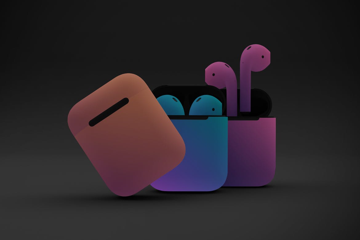 暗色背景AirPods无线耳机外观设计素材库精选样机v2 Dark AirPods Mockup V.2插图(6)