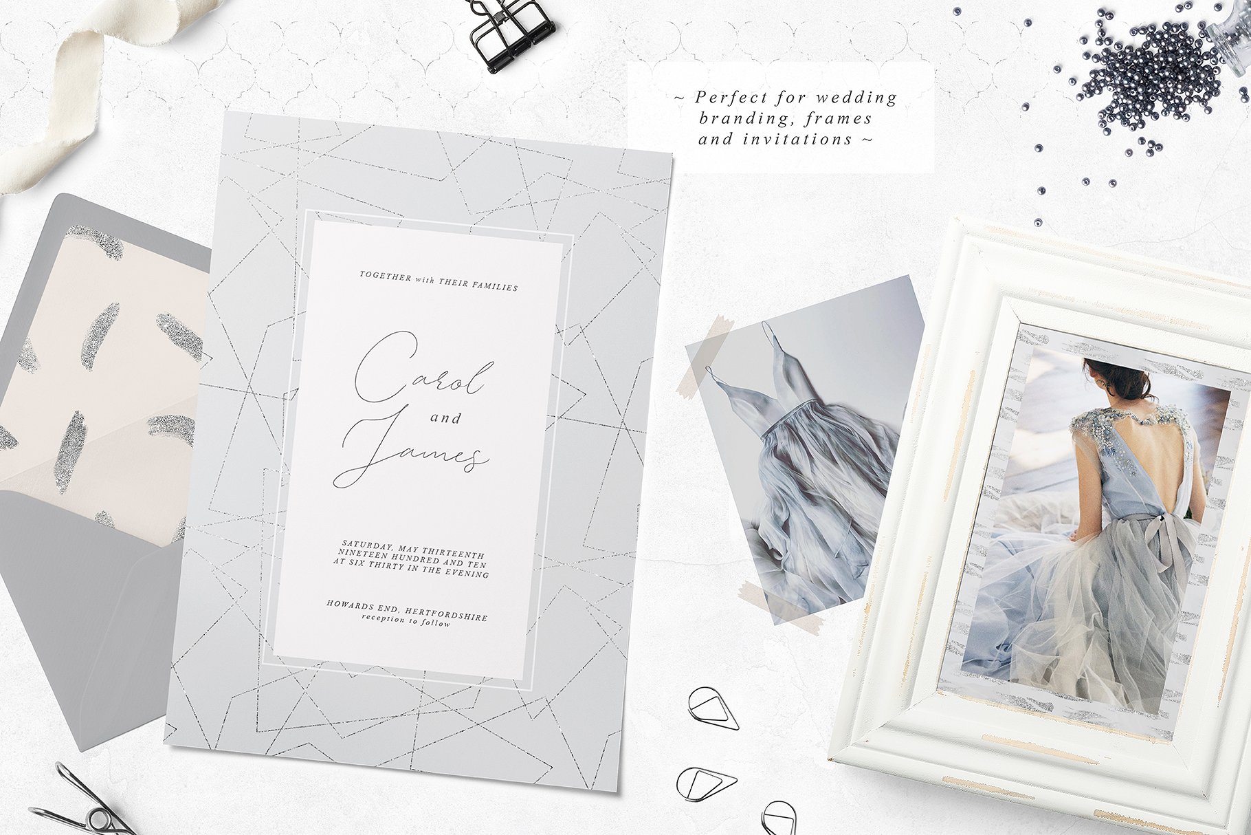 梦幻银色几何图案和抽象线条图案纹理 Fancy Silver Patterns插图(2)