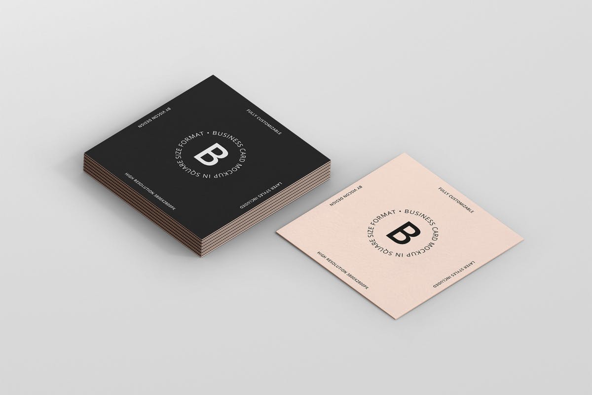 方形高级企业品牌名片样机 Business Card Mockup Square Format插图
