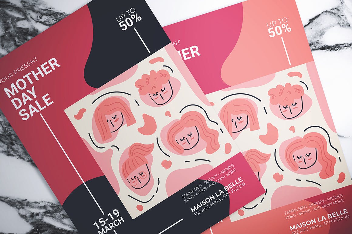 抽象孟菲斯风格母亲节促销活动海报设计模板 Mother Day Sale Flyer插图(1)