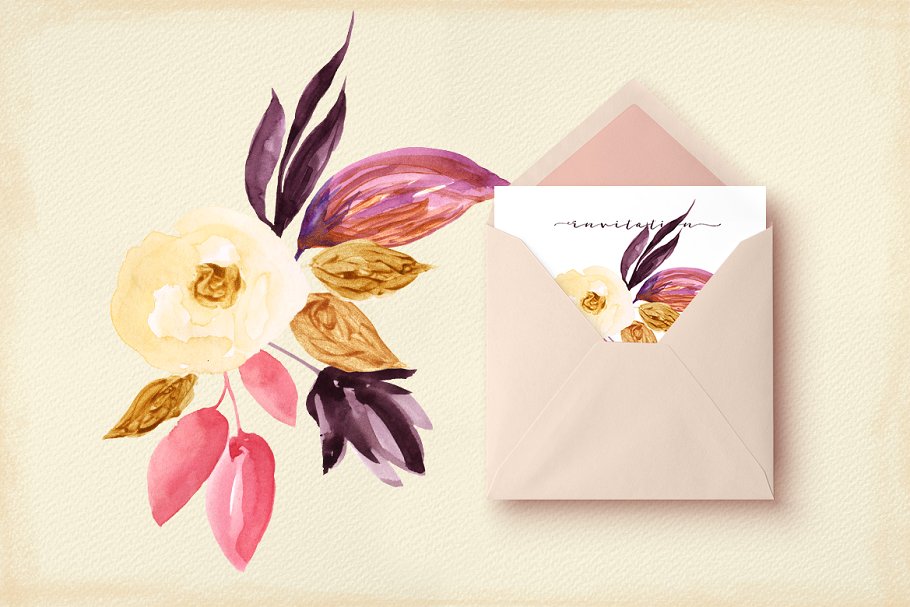 手绘水彩花卉剪贴画 Eclectic floral set插图(1)