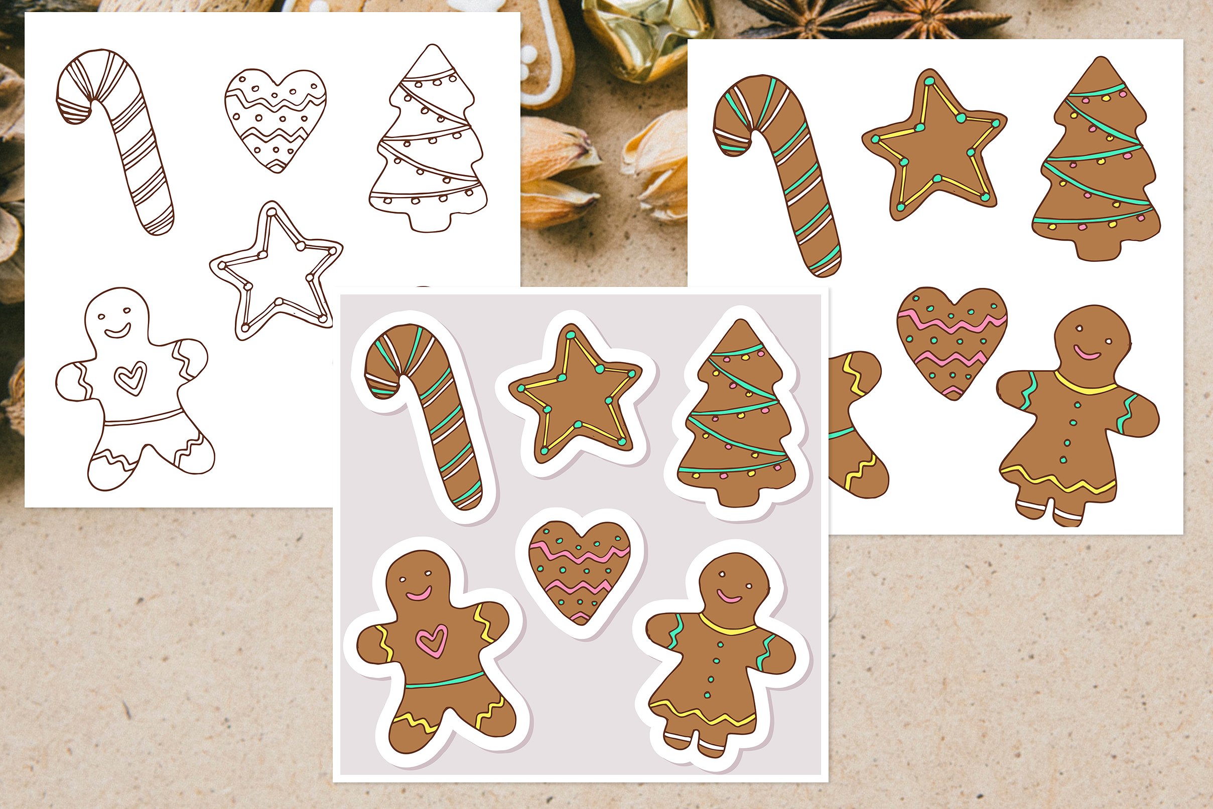 可爱的圣诞节手绘饼干矢量素材下载[ai,eps]插图(1)