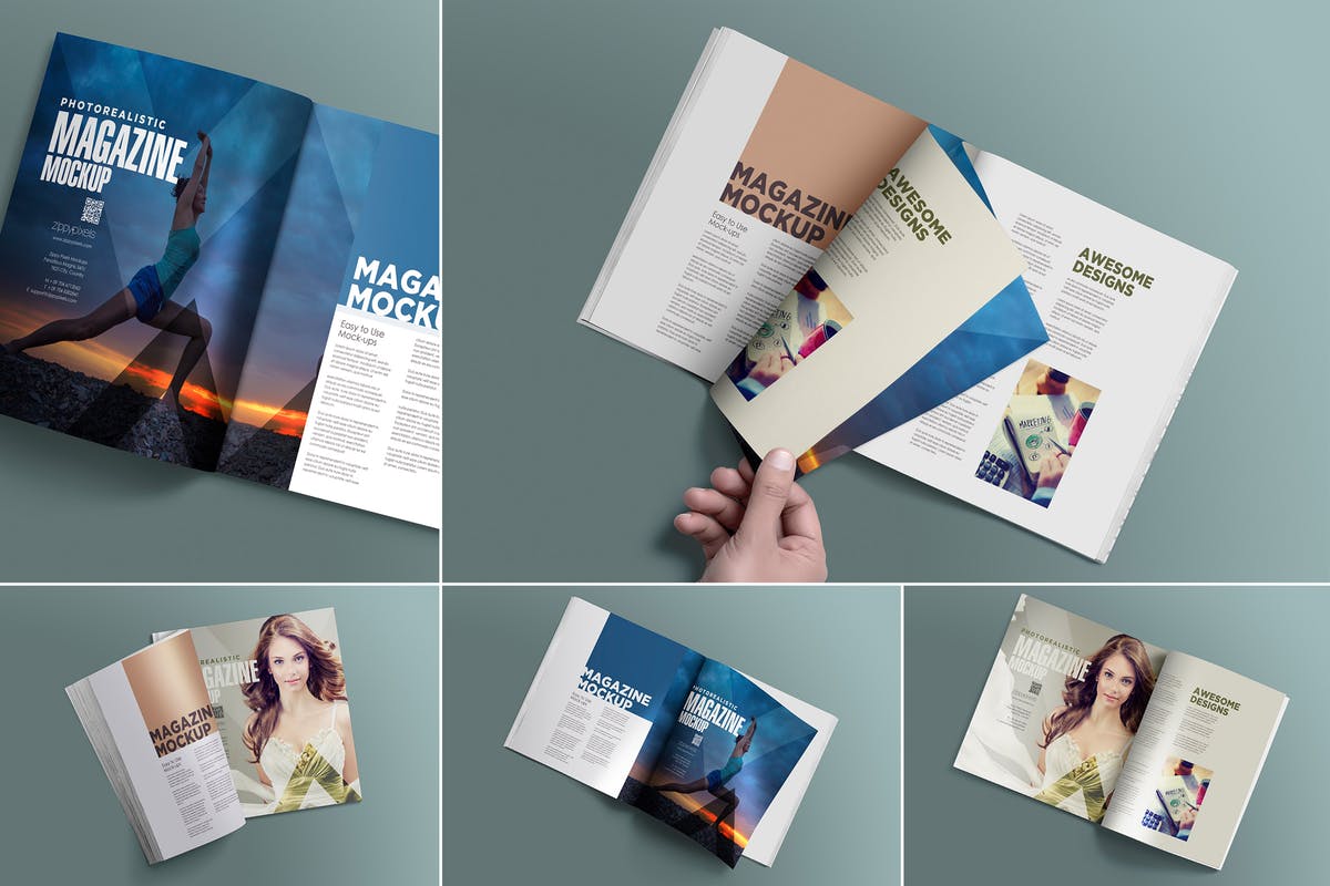 时尚杂志内页设计排版样机模板 Open Magazine Mockups插图