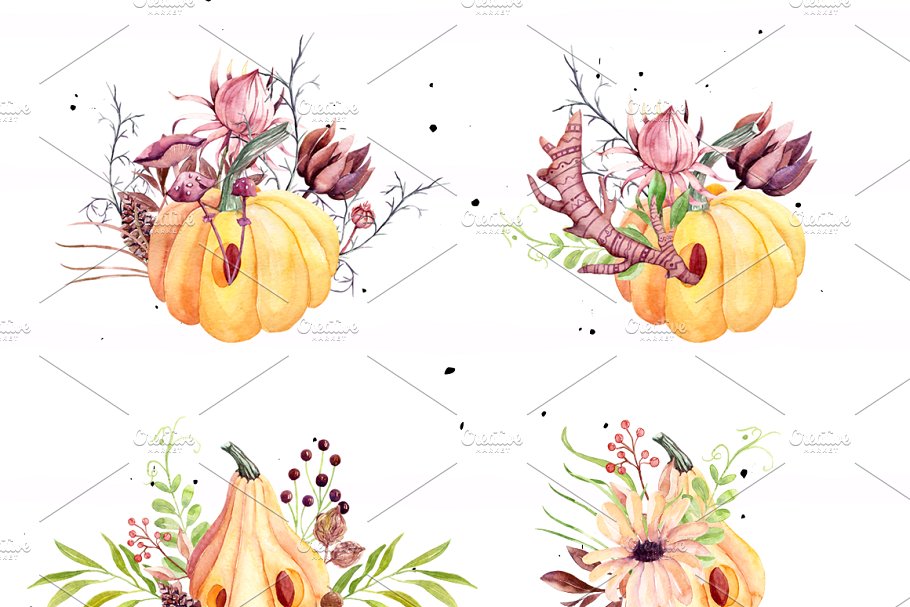 神秘秋天水彩剪贴画合集 Watercolor Mysterious Autumn插图(4)