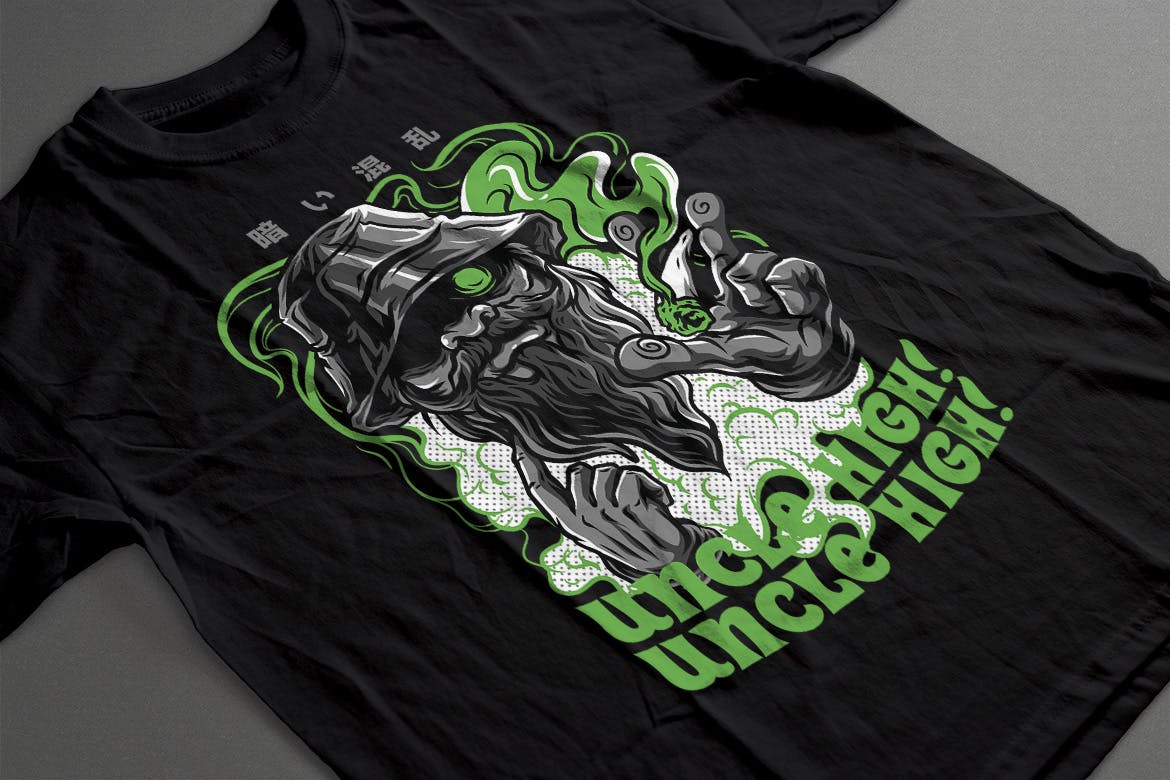 黑帮头目T恤印花图案设计模板 Uncle High! T-Shirt Design插图(1)