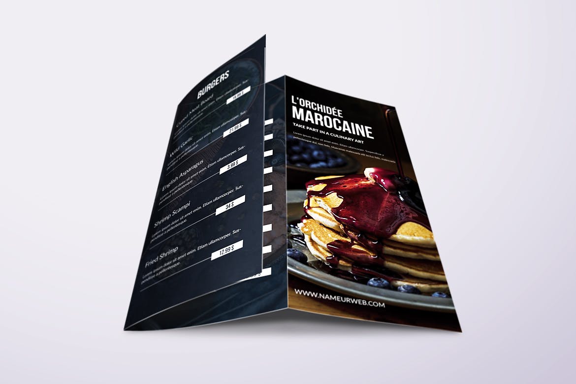 A4&美国信纸尺寸三折页餐厅点餐菜牌设计模板 Fresh Minimal Trifold A4 & US Letter Food Menu插图(3)