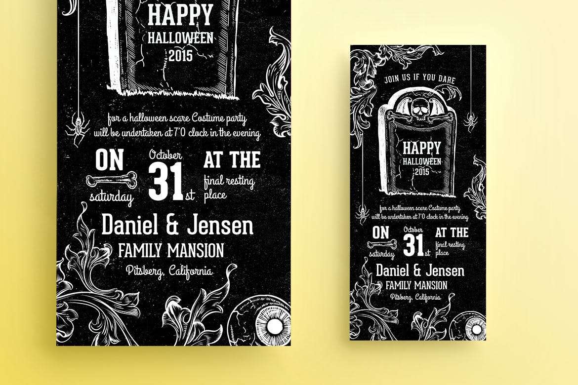 万圣节服装派对邀请门票设计模板 Halloween Ticket Party Invitation插图(3)