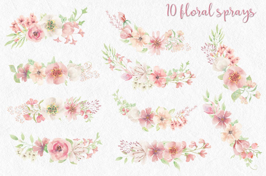 粉色水彩花卉字母和数字设计艺术字剪贴画PNG素材 Pink Watercolor Floral Letters and Numbers插图(8)