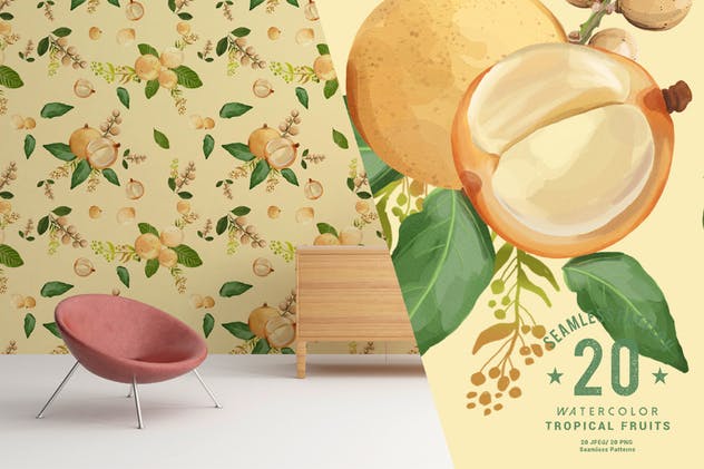 夏日热带水果水彩插画 Watercolor with summer – Tropical Fruit插图(13)