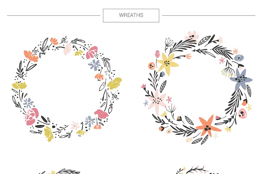 超级手绘花卉&叶子元素大礼包 Floral mega-bundle: 1267 elements插图(11)