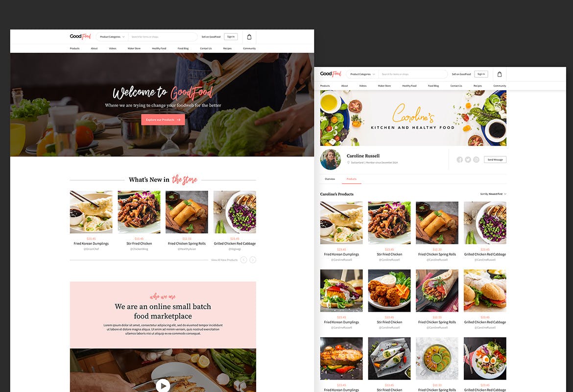 美食&菜谱主题网站UI设计套件 GoodFood – Food Marketplace Community Sketch插图(4)