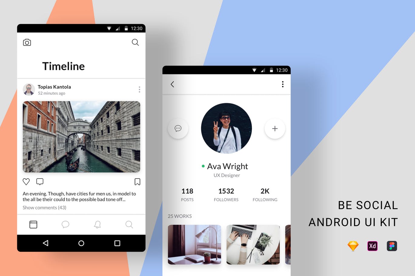 安卓平台社交APP应用UI设计套件 Be Social Android UI Kit插图