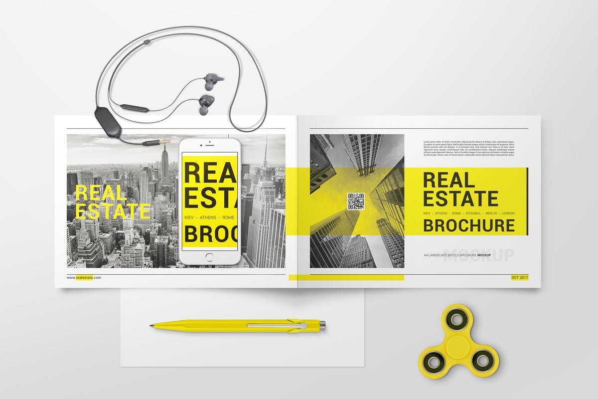 A4双折页宣传册样机模板V2 A4 Bifold Brochure Mockups 02插图