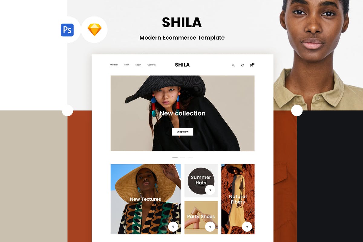 时尚女装电子商务网上商城设计PSD&SKETCH模板 Shila Ecommerce Template (PSD + Sketch)插图