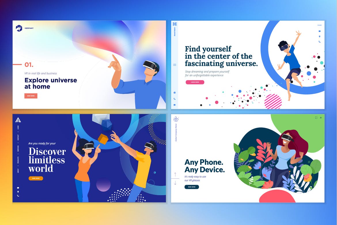 VR虚拟现实主题网站设计概念插画v2 Web design templates of virtual reality插图(1)
