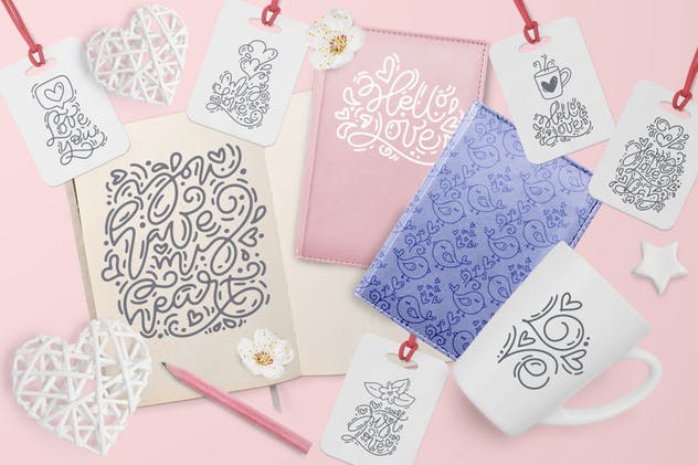 可爱风格情人节设计元素图案素材 Cute Valentines Elements插图(1)