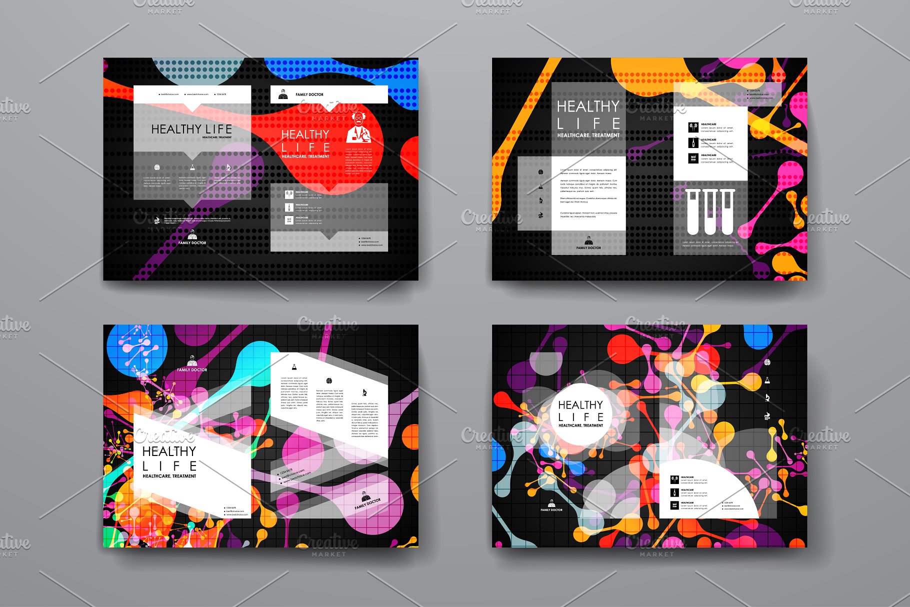 健康主题抽象图形背景小册子模板 Healthcare Brochures templates插图