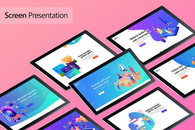 网页设计等距平板电脑屏幕样机 Isometric Screen Mockup插图(2)